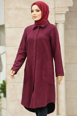 Düğmeli Bordo Tesettür Kaşe Tunik 5951BR - 1