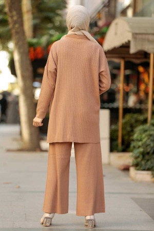 Neva Style - Düğmeli Bisküvi Tesettür Triko İkili Takım 33860BS - 3