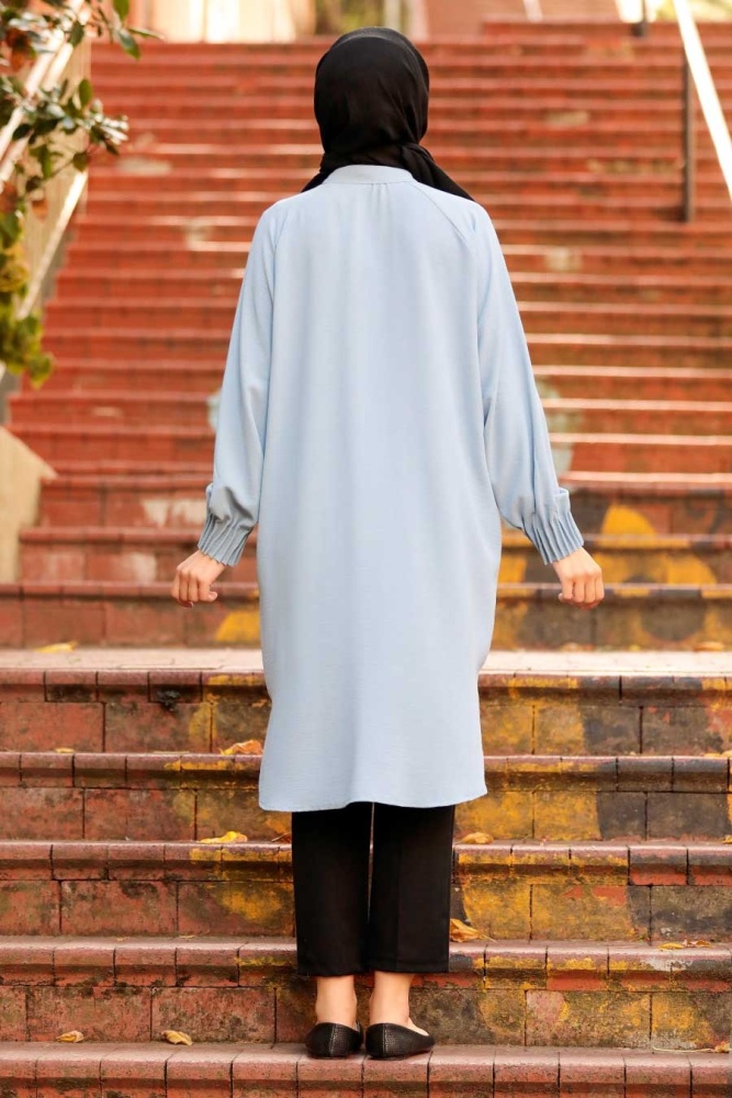 Neva Style - Düğmeli Buz Mavisi Tesettür Tunik 2433BM - 2