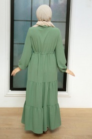 Neva Style - Düğmeli Çağla Yeşili Tesettür Elbise 5720CY - Thumbnail