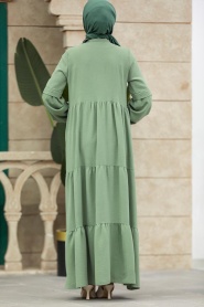 Neva Style - Düğmeli Çağla Yeşili Tesettür Elbise 5850CY - Thumbnail