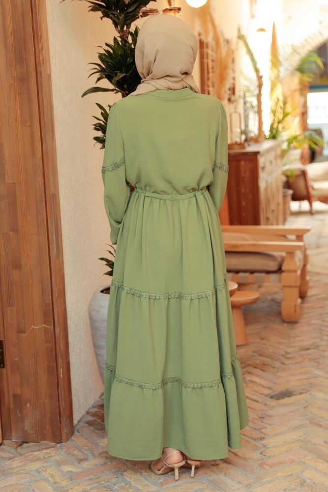 Neva Style - Düğmeli Çağla Yeşili Tesettür Elbise 63250CY - 5