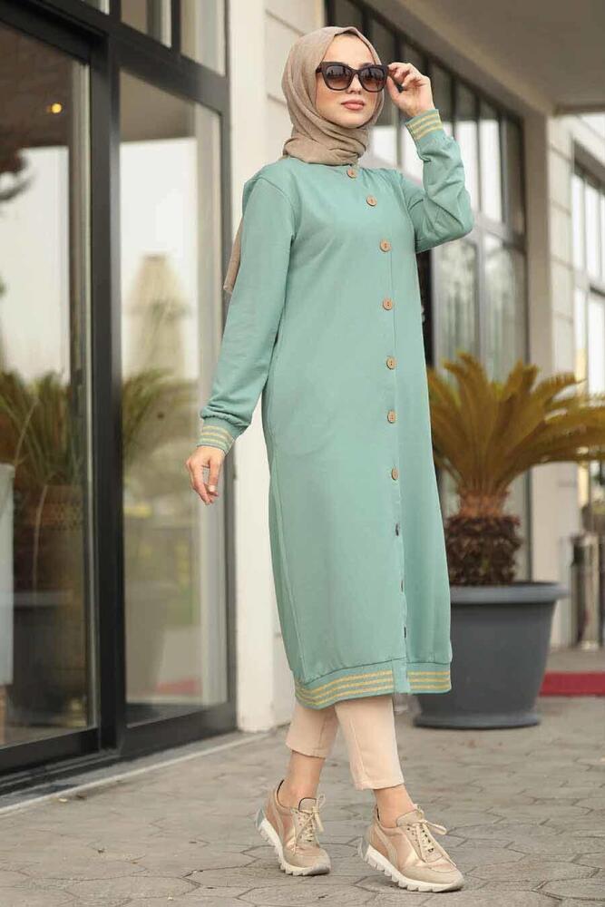 Neva Style - Düğmeli Çağla Yeşili Tesettür Kap 60250CY - 1