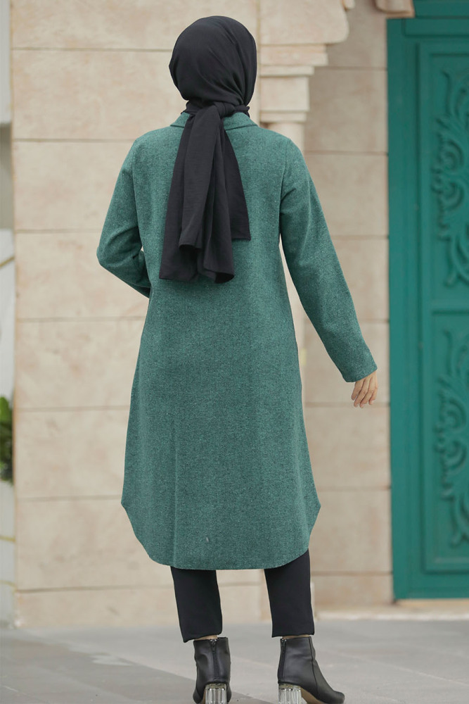 Neva Style - Düğmeli Çağla Yeşili Tesettür Kaşe Tunik 5951CY - 4