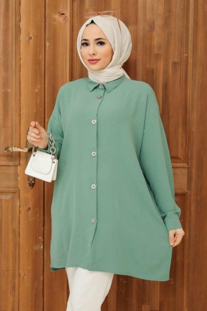 Neva Style - Düğmeli Çağla Yeşili Tesettür Tunik 3793CY - 1