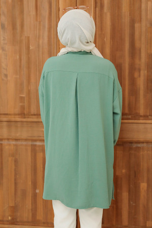 Neva Style - Düğmeli Çağla Yeşili Tesettür Tunik 3793CY - 3