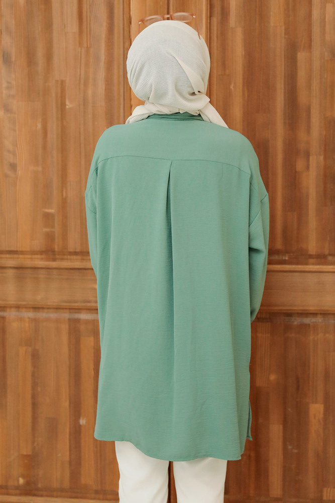 Neva Style - Düğmeli Çağla Yeşili Tesettür Tunik 3793CY - 3