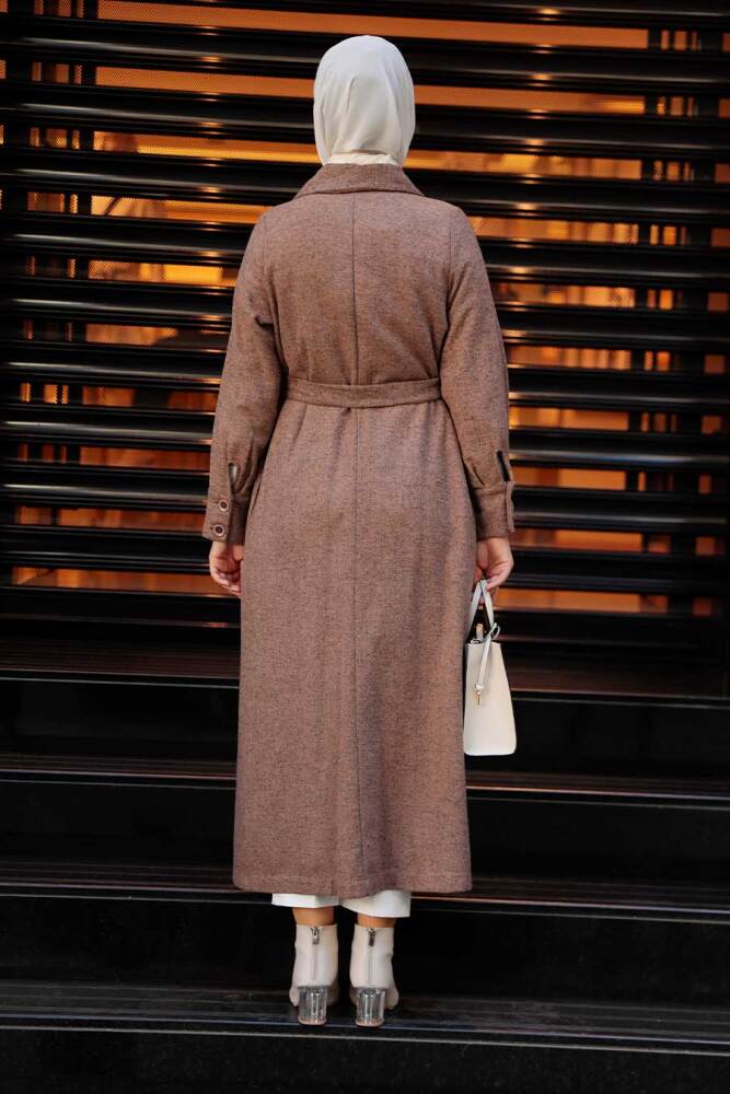 Neva Style - Düğmeli Camel Tesettür Kaşe Kap 4554C - 3