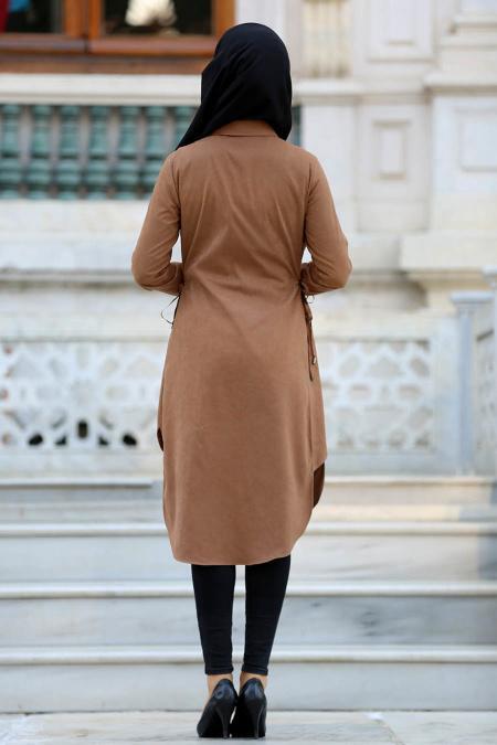 Neva Style - Düğmeli Camel Tesettür Tunik 22290C - 2