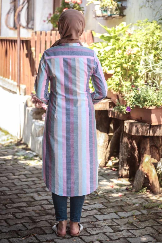 Neva Style - Düğmeli Desenli Tesettür Tunik 55080DSN - 2