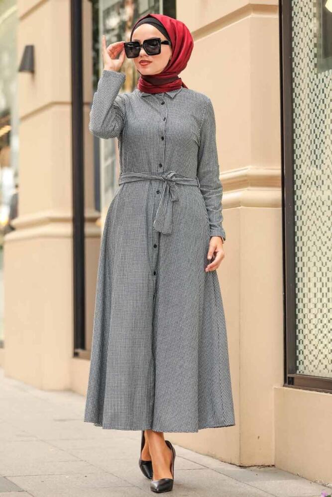Neva Style - Düğmeli Ekru Tesettür Elbise 534E - 1