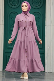 Neva Style - Düğmeli Gül Kurusu Tesettür Elbise 40971GK - Thumbnail