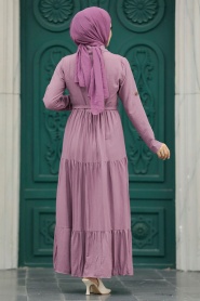 Neva Style - Düğmeli Gül Kurusu Tesettür Elbise 40971GK - Thumbnail