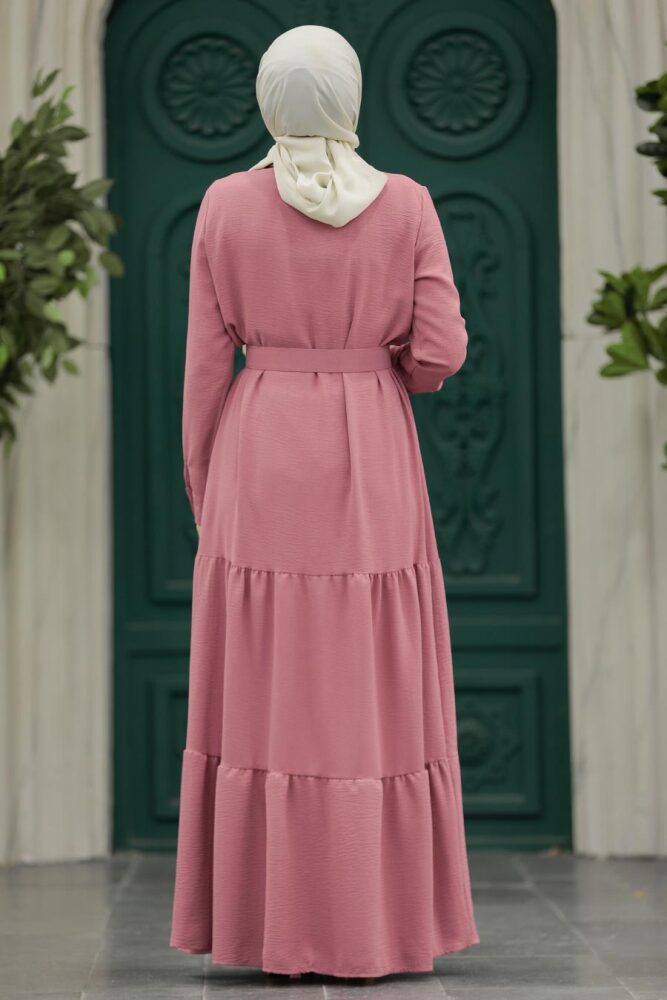 Neva Style - Düğmeli Gül Kurusu Tesettür Elbise 5849GK - 4