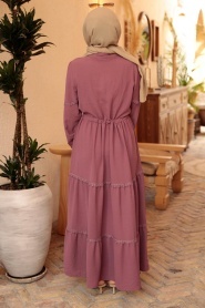 Neva Style - Düğmeli Gül Kurusu Tesettür Elbise 63250GK - Thumbnail
