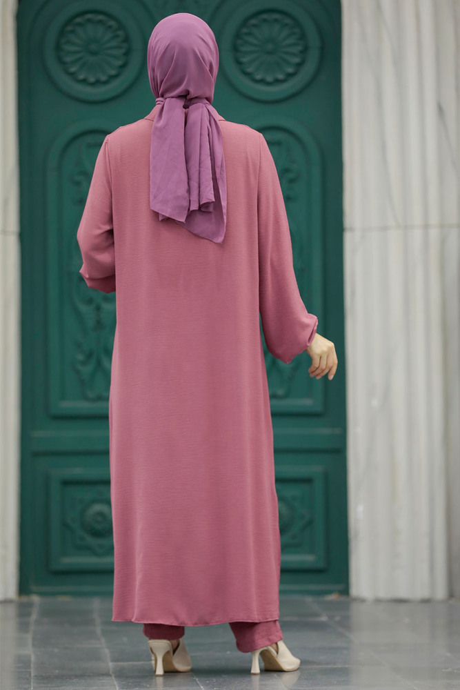 Neva Style - Düğmeli Gül Kurusu Tesettür İkili Takım 10101GK - 2