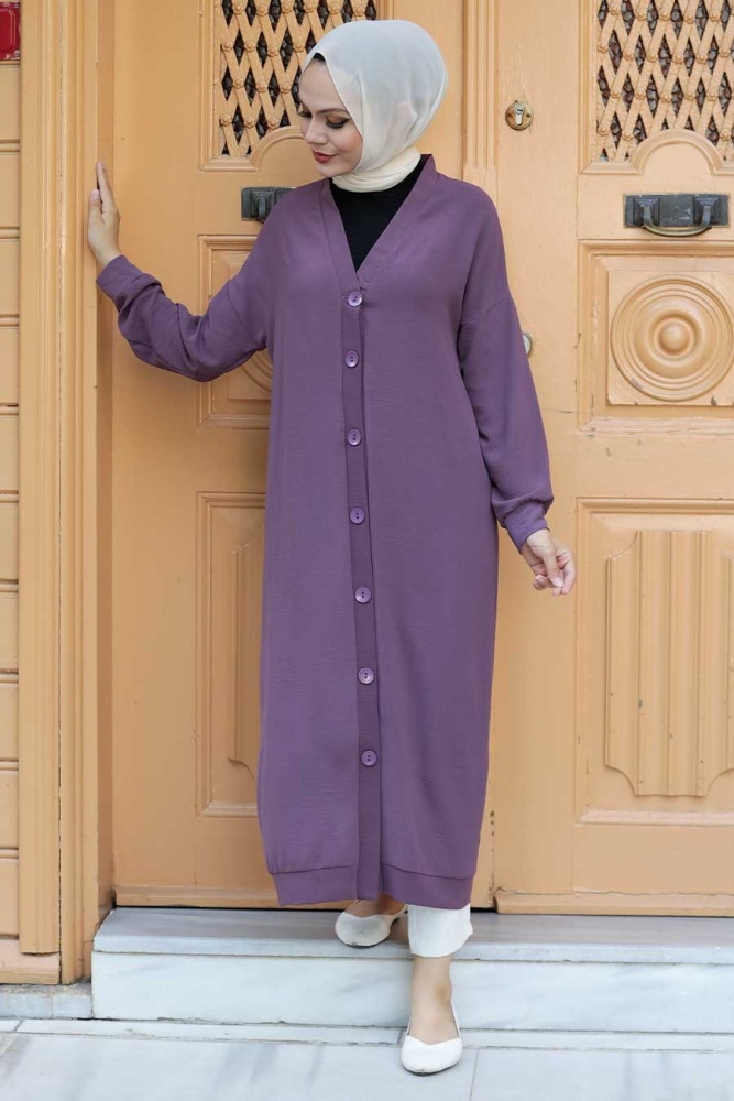 Neva Style - Düğmeli Gül Kurusu Tesettür Kap 553GK - 1