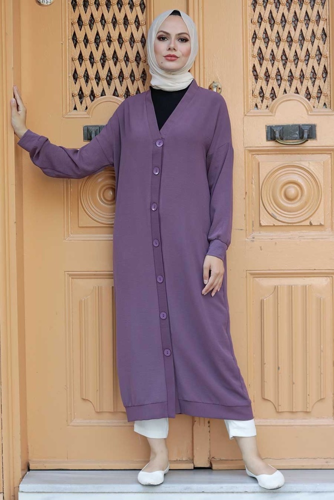 Neva Style - Düğmeli Gül Kurusu Tesettür Kap 553GK - 2