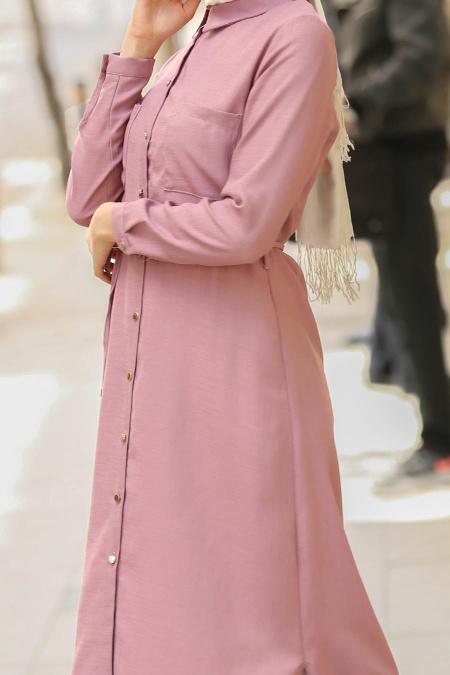Neva Style - Düğmeli Gül Kurusu Tunik 5092GK - 3