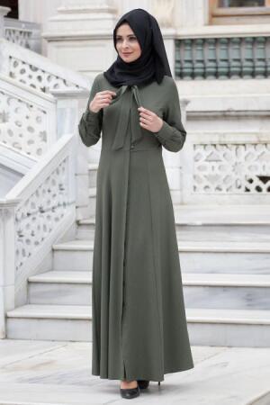 Neva Style - Düğmeli Haki Elbise - 1