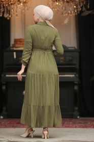 Neva Style - Düğmeli Haki Tesettür Elbise 40971HK - Thumbnail