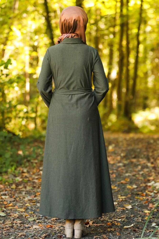 Neva Style - Düğmeli Haki Tesettür Elbise 534HK - 3