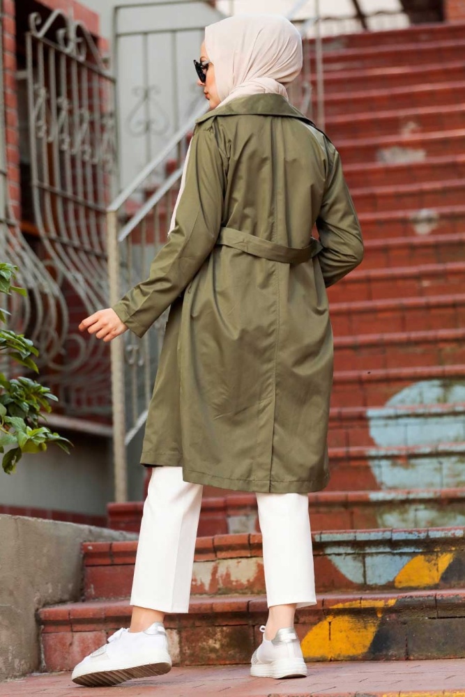 Neva Style - Düğmeli Haki Tesettür Trençkot 263HK - 5