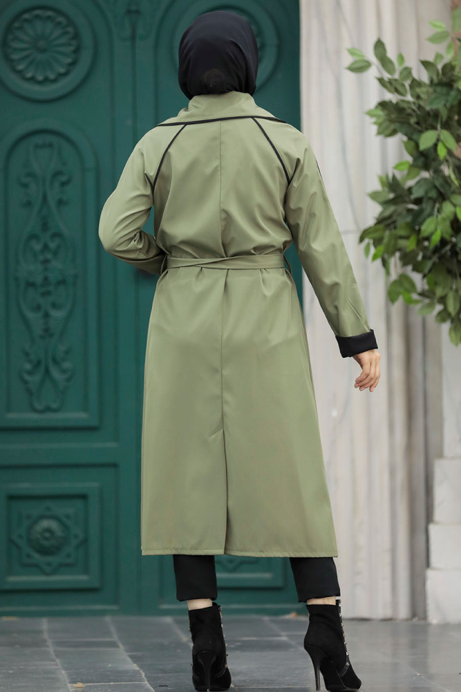 Neva Style - Düğmeli Haki Tesettür Trençkot 5371HK - 5