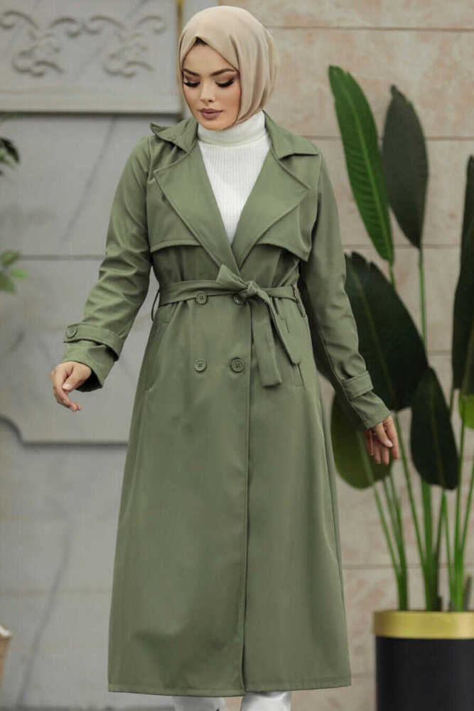 Neva Style - Düğmeli Haki Tesettür Trençkot 6103HK - 1