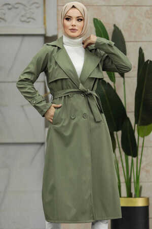 Neva Style - Düğmeli Haki Tesettür Trençkot 6103HK - 2
