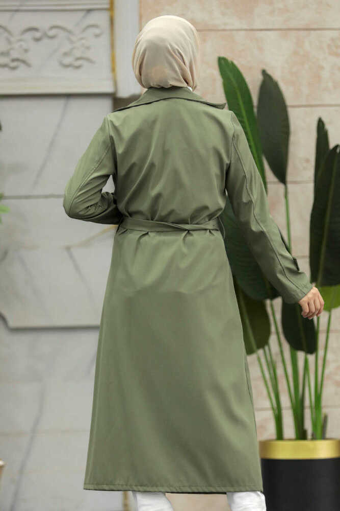 Neva Style - Düğmeli Haki Tesettür Trençkot 6103HK - 4