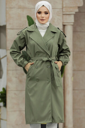 Neva Style - Düğmeli Haki Tesettür Trençkot 647HK - 1