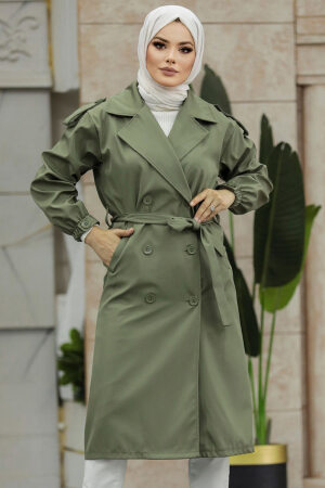 Neva Style - Düğmeli Haki Tesettür Trençkot 647HK - 3