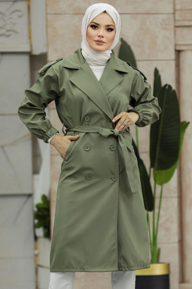 Neva Style - Düğmeli Haki Tesettür Trençkot 647HK - 3