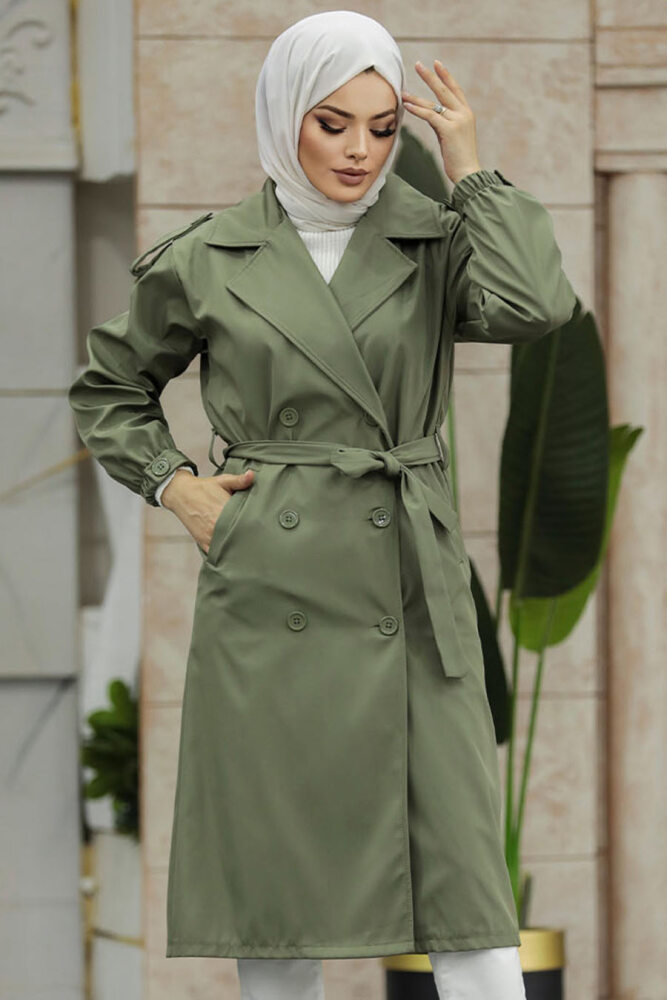 Neva Style - Düğmeli Haki Tesettür Trençkot 647HK - 4