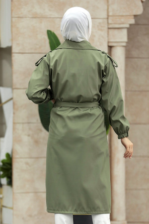 Neva Style - Düğmeli Haki Tesettür Trençkot 647HK - 7