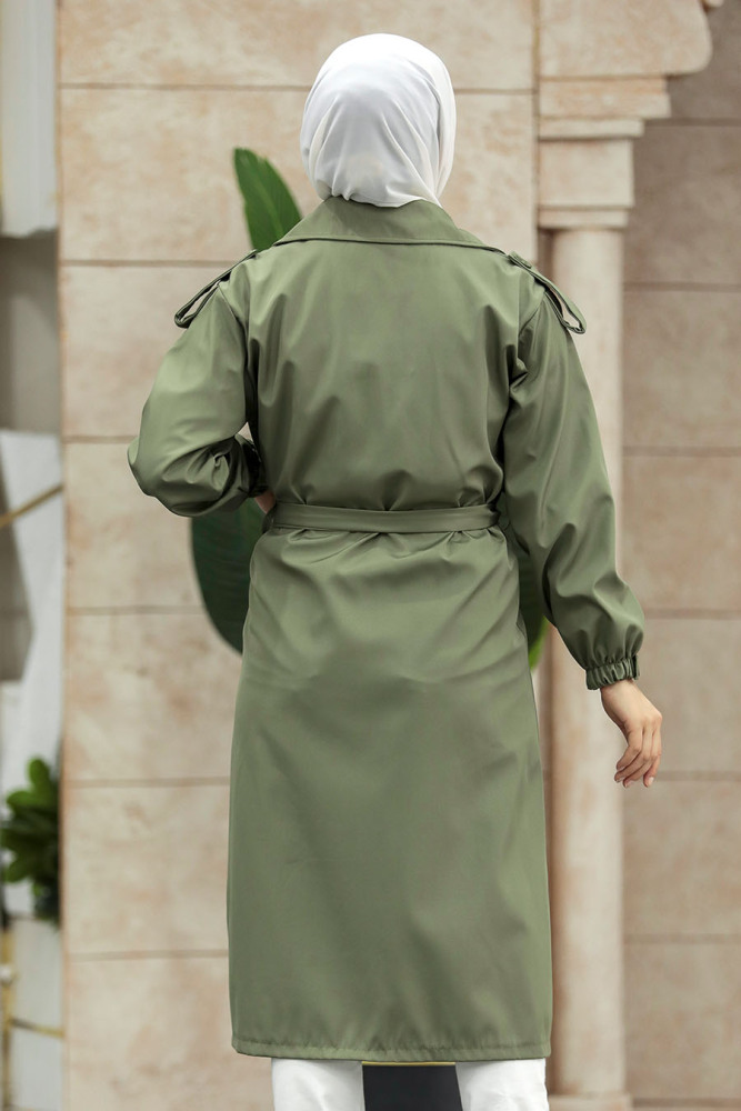 Neva Style - Düğmeli Haki Tesettür Trençkot 647HK - 7