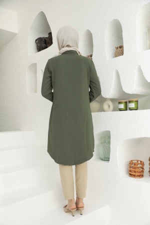 Neva Style - Düğmeli Haki Tesettür Tunik 1147HK - 2