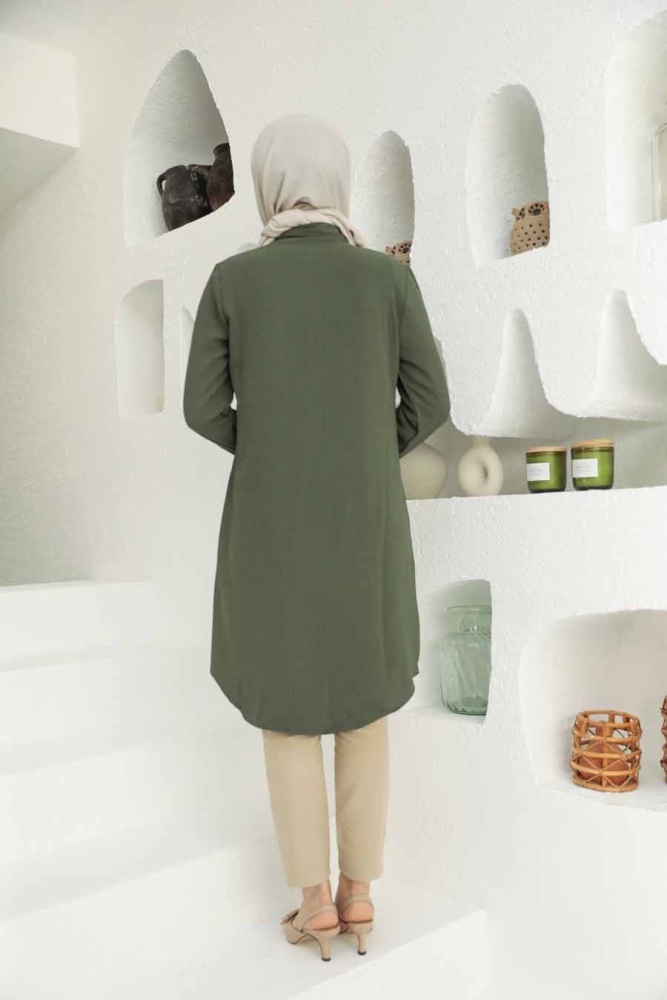 Neva Style - Düğmeli Haki Tesettür Tunik 1147HK - 2