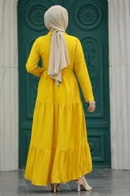 Neva Style - Düğmeli Hardal Tesettür Elbise 40971HR - Thumbnail