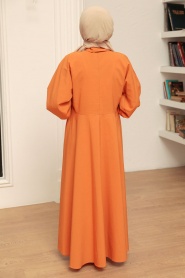 Neva Style - Düğmeli Hardal Tesettür Elbise 50091HR - Thumbnail