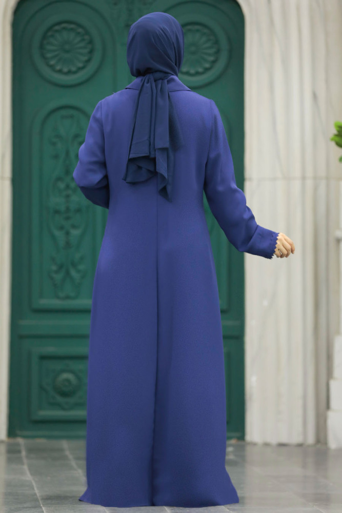 Neva Style - Düğmeli İndigo Mavisi Tesettür Ferace 10004IM - 5