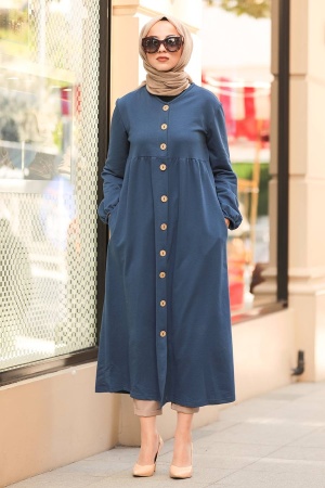 Neva Style - Düğmeli İndigo Mavisi Tesettür Kap 40220IM - 1