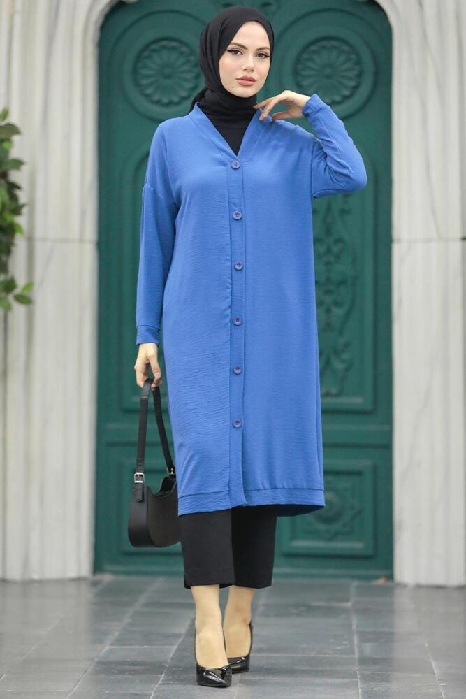 Neva Style - Düğmeli İndigo Mavisi Tesettür Kap 57290IM - 1