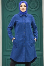 Neva Style - Düğmeli İndigo Mavisi Tesettür Kaşe Tunik 5951IM - Thumbnail