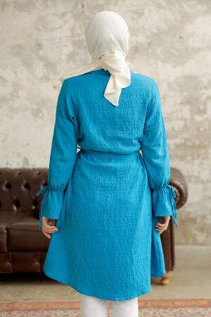 Neva Style - Düğmeli İndigo Mavisi Tesettür Tunik 11261IM - 4