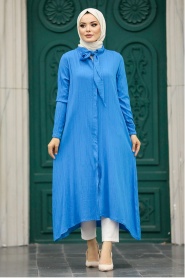 Neva Style - Düğmeli İndigo Mavisi Tesettür Tunik 5401IM - Thumbnail
