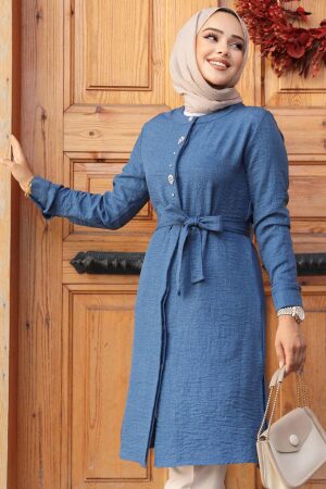  Düğmeli İndigo Mavisi Tesettür Tunik 658IM - 1