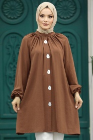 Neva Style - Düğmeli Kahverengi Tesettür Tunik 1117KH - Thumbnail