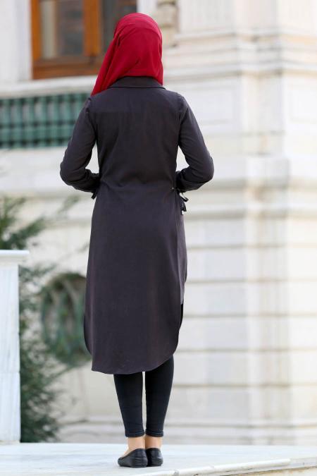 Neva Style - Düğmeli Kahverengi Tesettür Tunik 22290KH - 2